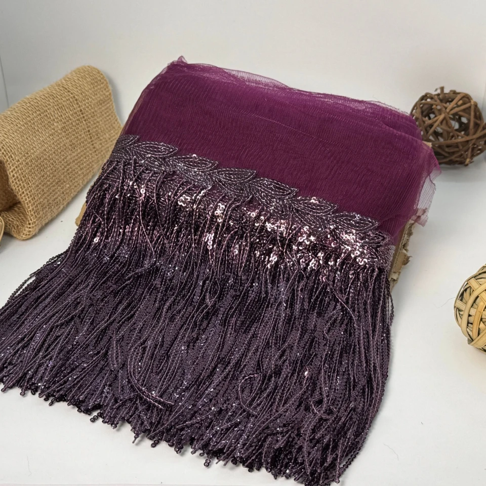 Бахрома танцювальна з паєткою на сітці «Іскри пристрасті» 20 см (9.1 метр), 17 темний фіолетовий