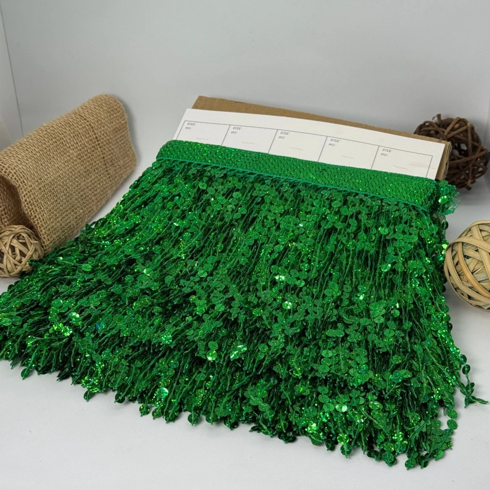 Бахрома танцювальна з паєтками «Серце танцю» 16 см (9.11 метр), 5 зелений