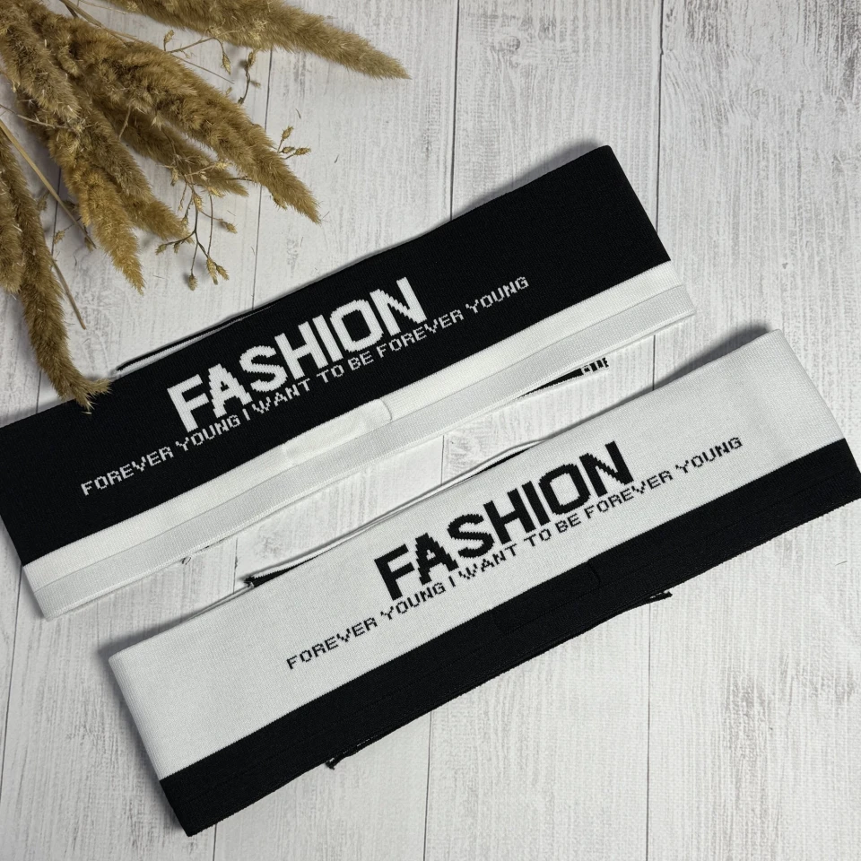 Трикотажний пояс довяз з надписом FASHION (8.5 см*90 см), чорний