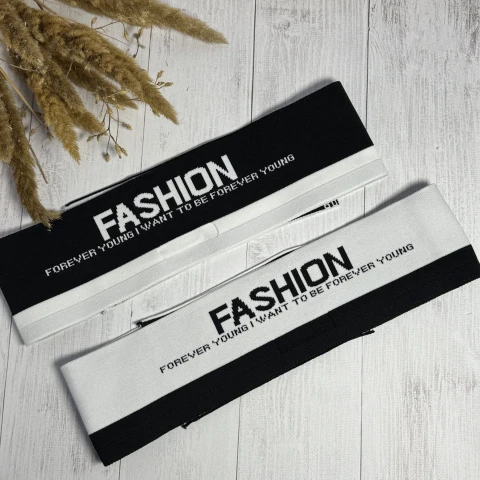 Трикотажний пояс довяз з надписом FASHION (8.5 см*90 см), чорний