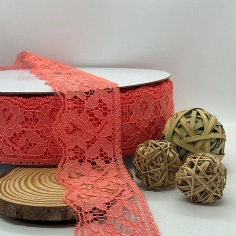 Мереживо поліестр кольорове «Квітка спокуси» 6 см (1 м.), 21 кораловий