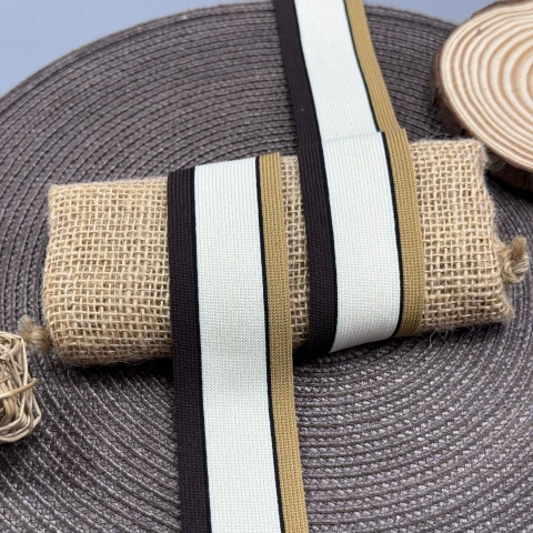 Трикотажний лампас Декор 4 см (1 м), коричневий+білий+бежевий