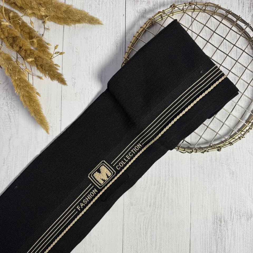 Трикотажний пояс довяз Рібана "М" FASHION COLLECTION (13 см*90 см), чорний+молочний