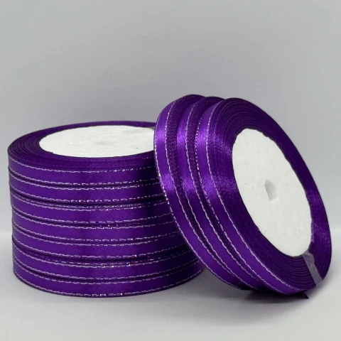 Атласна стрічка з люрекс 0,6 см+срібло (22.75 м.), 35 фіолетовий