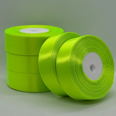Атласна стрічка 2.5 см (33 м.), 57 неон салатовий