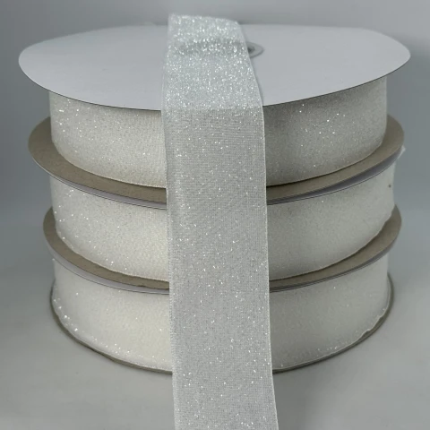 Оксамитова стрічка люрекс 3.8 см (25 ярдів/22,75 м.), 07 білий