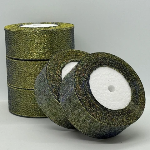 Тасьма парчева 4 см (25 ярдів/22,75 м.), 40 сосновий + золото