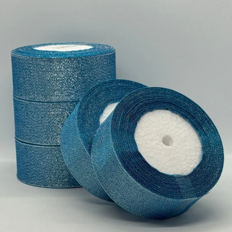 Тасьма парчева 4 см (25 ярдів/22,75 м.), 198 бірюза + срібло