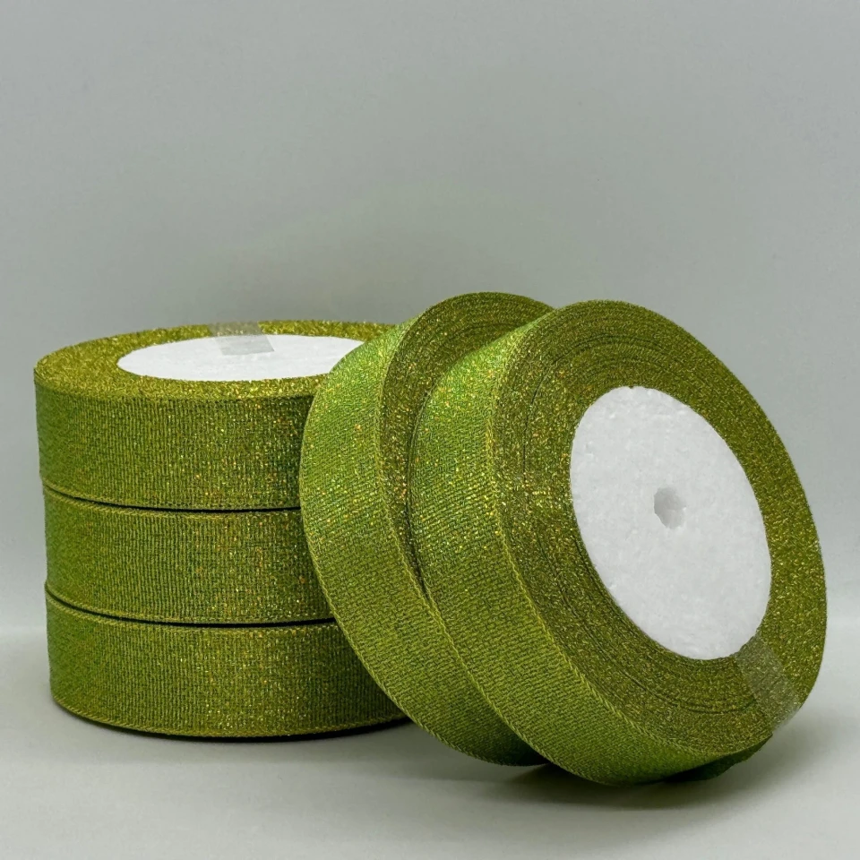 Тасьма парчева 2,5 см (25 ярдів/22,75 м.), 108 салатовий + золото