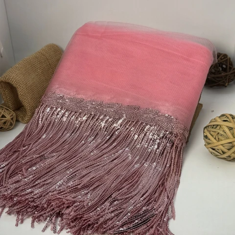 Бахрома танцювальна з паєткою на сітці «Іскри пристрасті» 20 см (9.1 метр), 8 персиковий