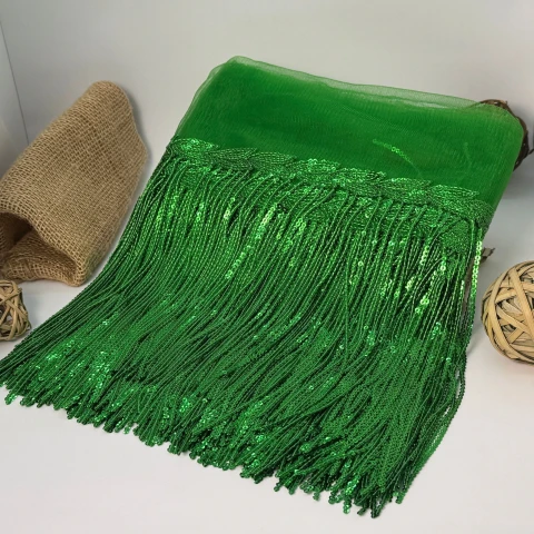 Бахрома танцювальна з паєткою на сітці «Іскри пристрасті» 20 см (9.1 метр), 18 зелений