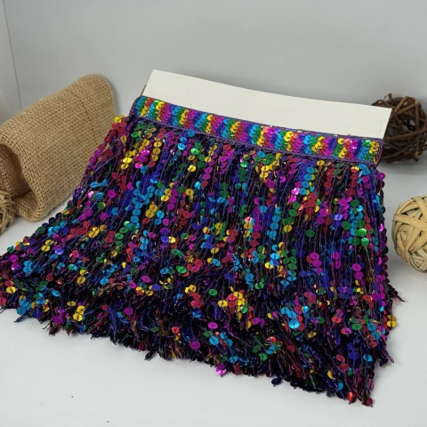 Бахрома танцювальна з паєтками «Серце танцю» 16 см (9.11 метр), 12 кольоровий фіолетовий