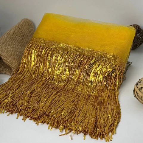 Бахрома танцювальна з паєткою на сітці «Іскри пристрасті» 20 см (9.1 метр), 38 золотий