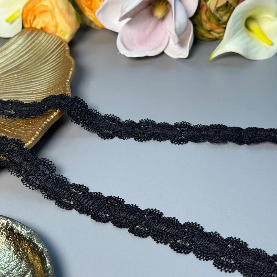 Мереживо поліестер ВВ"Рожева прохолода"2,5 см.(1 м.), чорний