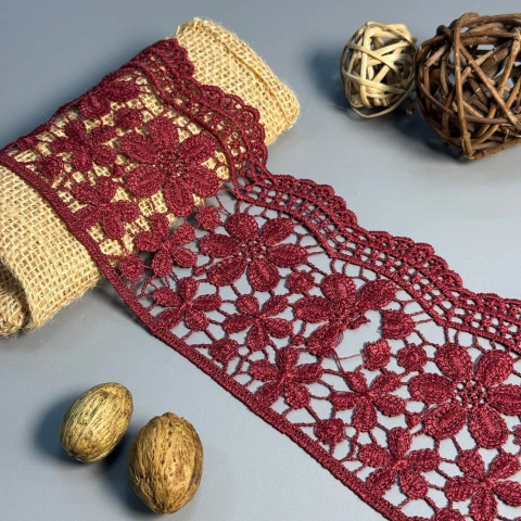 Мереживо поліестер "Квітковий рай" 10 см.(1 м.), бордовий (19.8 метрів)