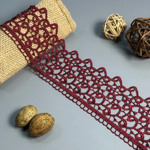 Мереживо поліестер "Легкий шепіт" 8 см.(1 м.), бордо (20 метрів)