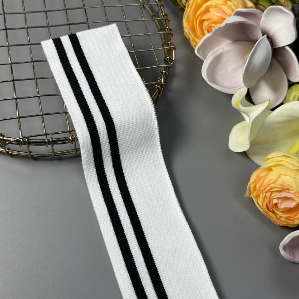 Трикотажний довяз бавовняний (6.5 см*120 см), білий+чорний