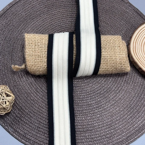 Трикотажний лампас Елегант 4 см (1 м), C:5 молочний+чорний