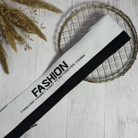 Трикотажний пояс довяз з надписом FASHION (8.5 см*90 см), білий