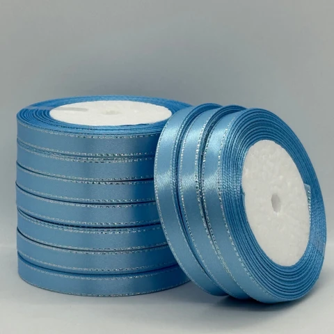 Атласна стрічка з люрекс 1 см+срібло (22.75 м), 187 блакитний