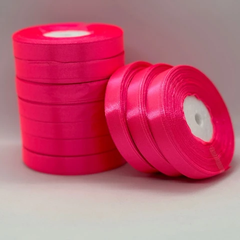 Атласна стрічка 1.2 см (33 м.), 14 неон рожевий