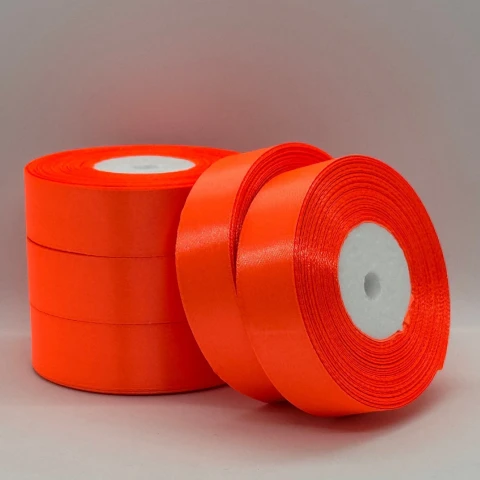 Атласна стрічка 2.5 см (33 м.), 23 неон помаранчевий