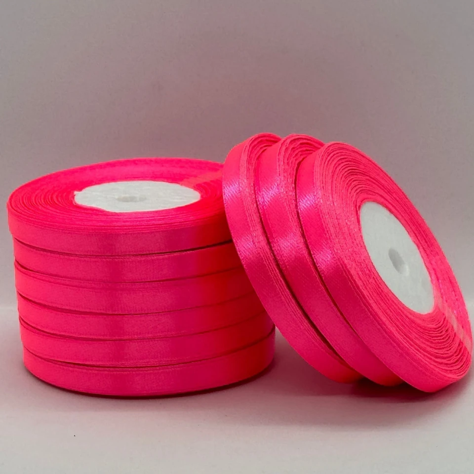 Атласна стрічка 0.6 см (33 м.), 14 неон рожевий