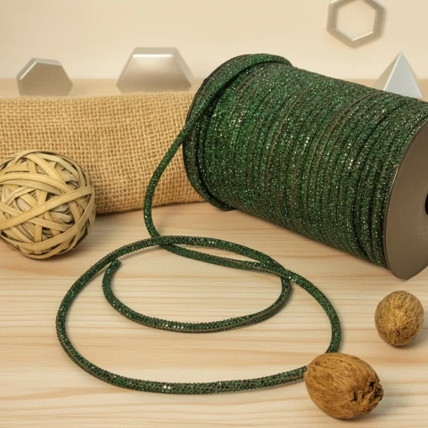 Стразовий шнур 4 мм 8 рядів (50 м), зелений GREEN