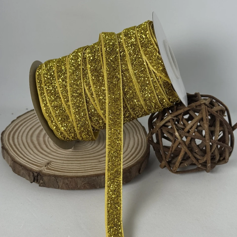 Оксамитова стрічка люрекс 1 см (25 ярдів/22,75 м.), 02 золото