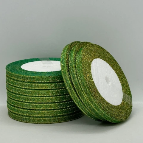 Тасьма парчева 0,6 см (25 ярдів/22,75 м.), 19 зелений + золото