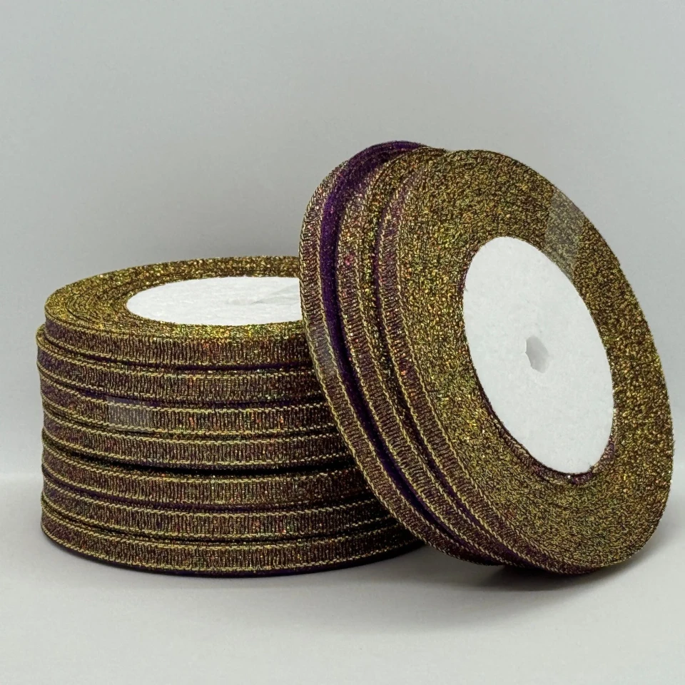 Тасьма парчева 0,6 см (25 ярдів/22,75 м.), 46 баклажан + золото