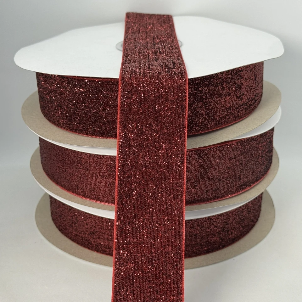 Оксамитова стрічка люрекс 3.8 см (25 ярдів/22,75 м.), 10 бордовий