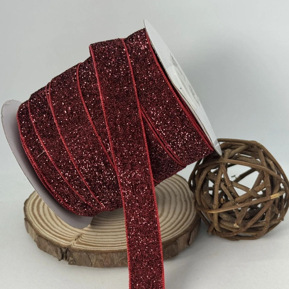 Оксамитова стрічка люрекс 2 см (25 ярдів/22,75 м.), 10 бордовий