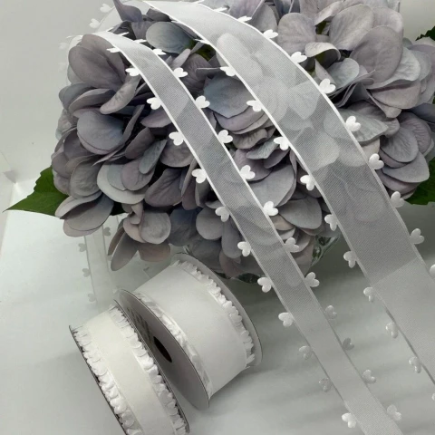 Декоративна стрічка з сердечками 2.5 см (18 м.), білий