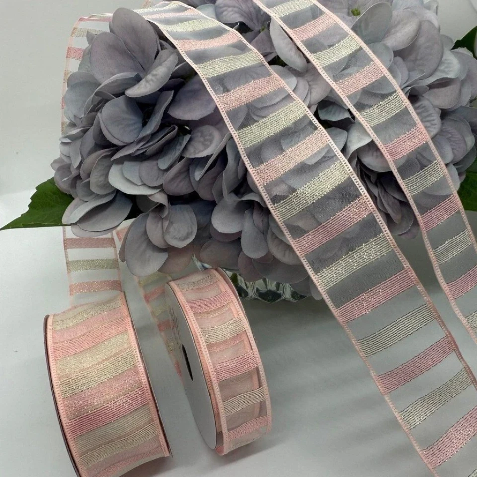 Декоративна стрічка органзова 4 см (18 м.), №6 персик+молочний