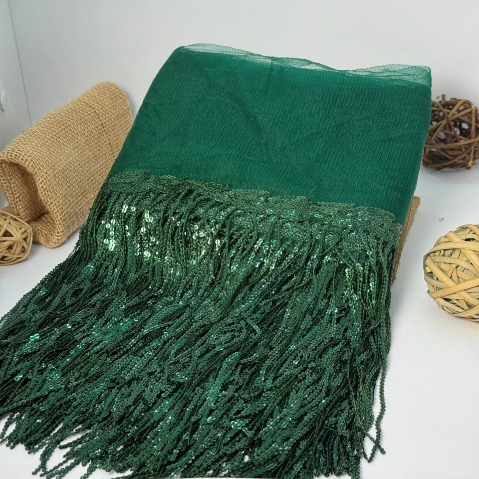 Бахрома танцювальна з паєткою на сітці «Іскри пристрасті» 20 см (9.1 метр), 21 смарагдовий