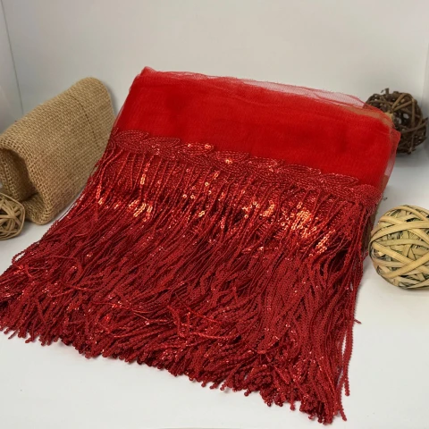 Бахрома танцювальна з паєткою на сітці «Іскри пристрасті» 20 см (9.1 метр), 9 червоний