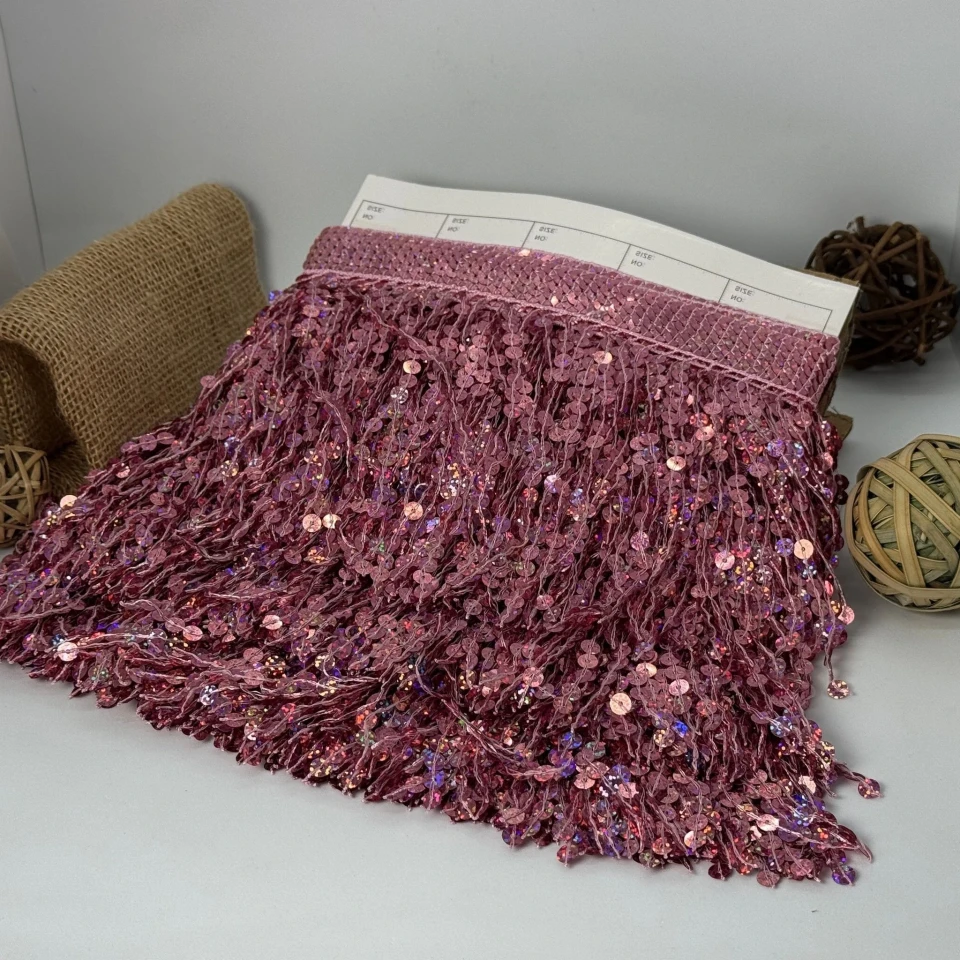 Бахрома танцювальна з паєтками «Серце танцю» 16 см (9.11 метр), 3 рожевий