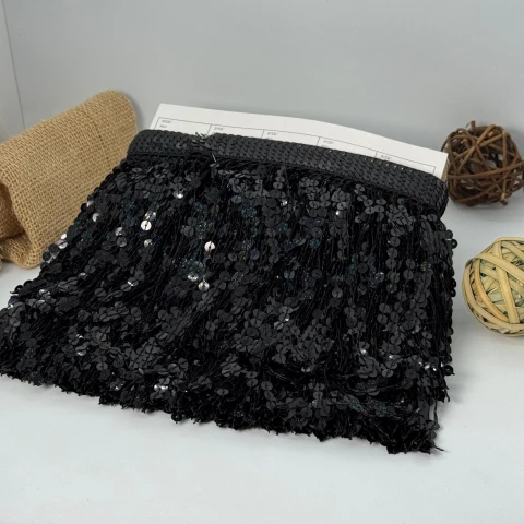 Бахрома танцювальна з паєтками «Серце танцю» 16 см (9.11 метр), 6 чорний