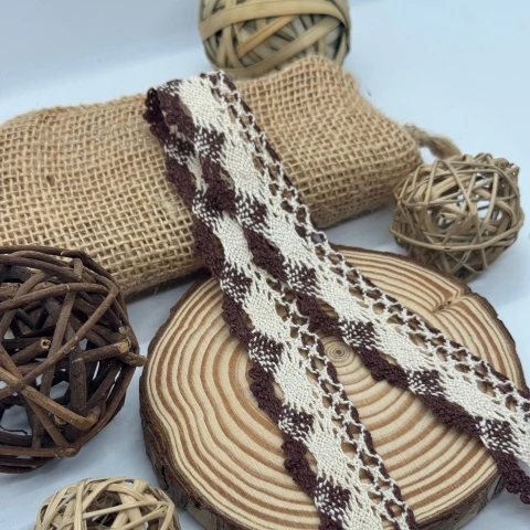 Мереживо макраме "Солодкий серпанок" 3 см.(1 м.), коричневий + молочний
