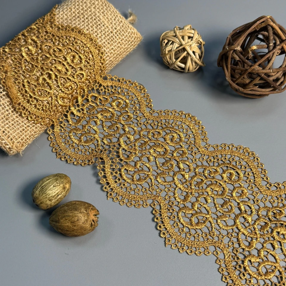 Мереживо поліестер "Кремова лінія" 11 см.(1 м.), гірчичний (20 метрів)