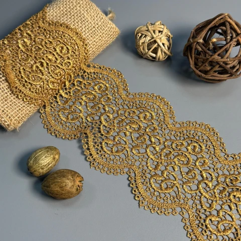 Мереживо поліестер "Кремова лінія" 11 см.(1 м.), гірчичний (20 метрів)