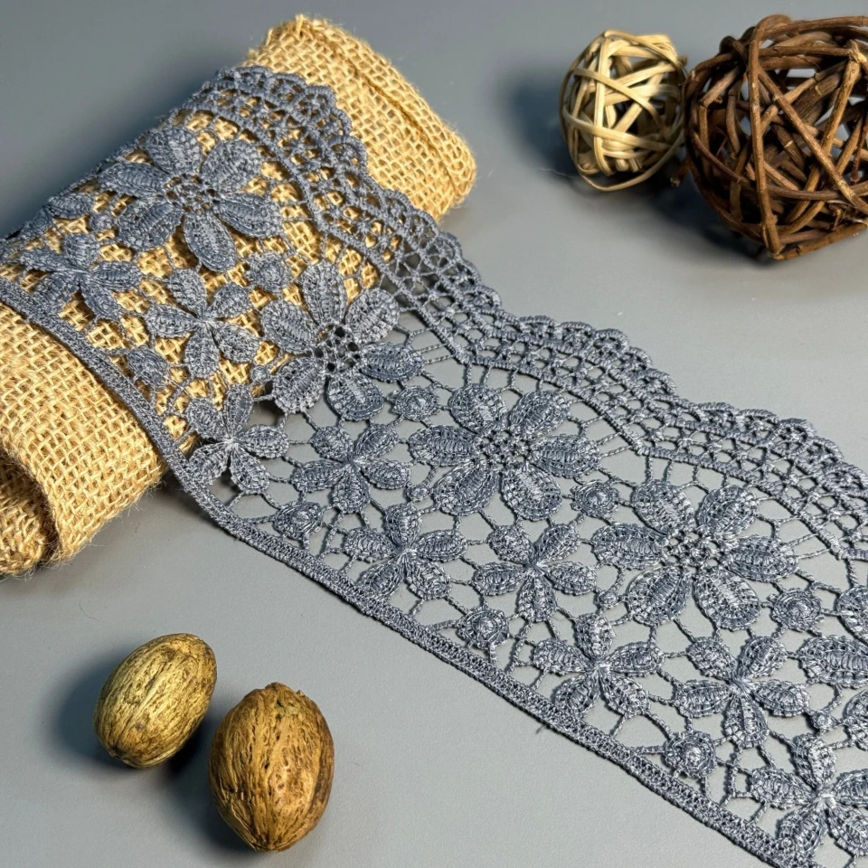 Мереживо поліестер "Квітковий рай" 10 см.(1 м.), сірий (19.8 метрів)