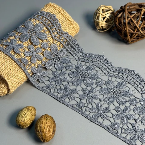 Мереживо поліестер "Квітковий рай" 10 см.(1 м.), сірий (19.8 метрів)