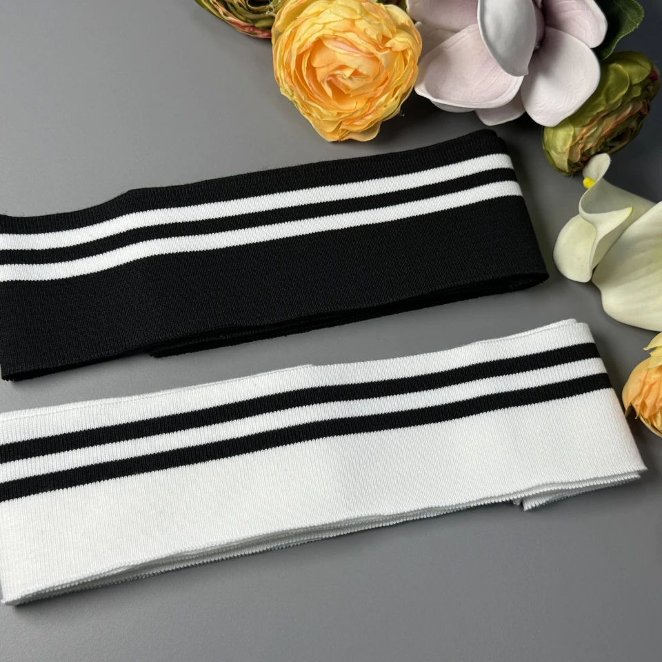 Трикотажний довяз бавовняний (6.5 см*120 см), чорний+білий