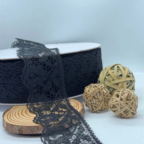 Мереживо поліестр кольорове «Квітка спокуси» 6 см (1 м.), 2 чорний