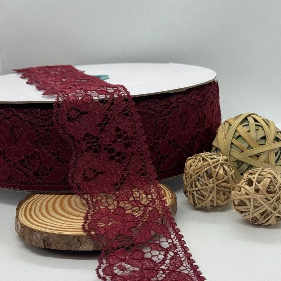 Мереживо поліестр кольорове «Квітка спокуси» 6 см (1 м.), 11 бордовий