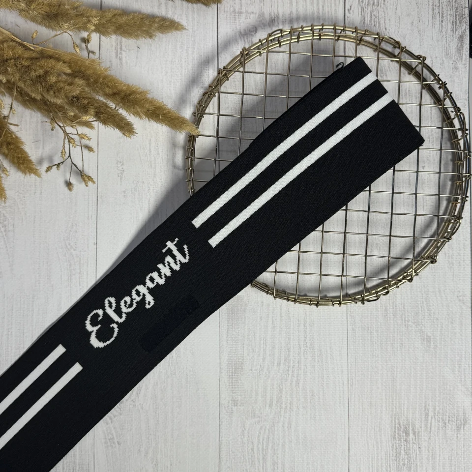 Трикотажний пояс довяз з надписом  ELEGANT (8.5 см*90 см), чорний+білий
