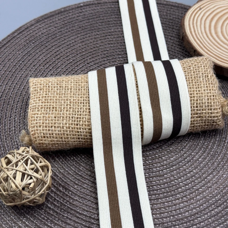 Трикотажний лампас Декор 4 см (1 м), білий+бежевий+коричневий