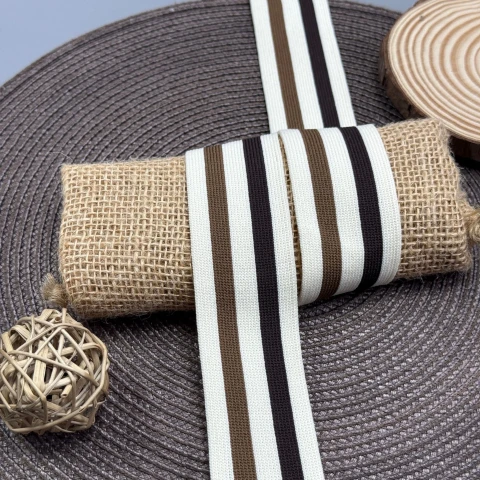 Трикотажний лампас Декор 4 см (1 м), білий+бежевий+коричневий